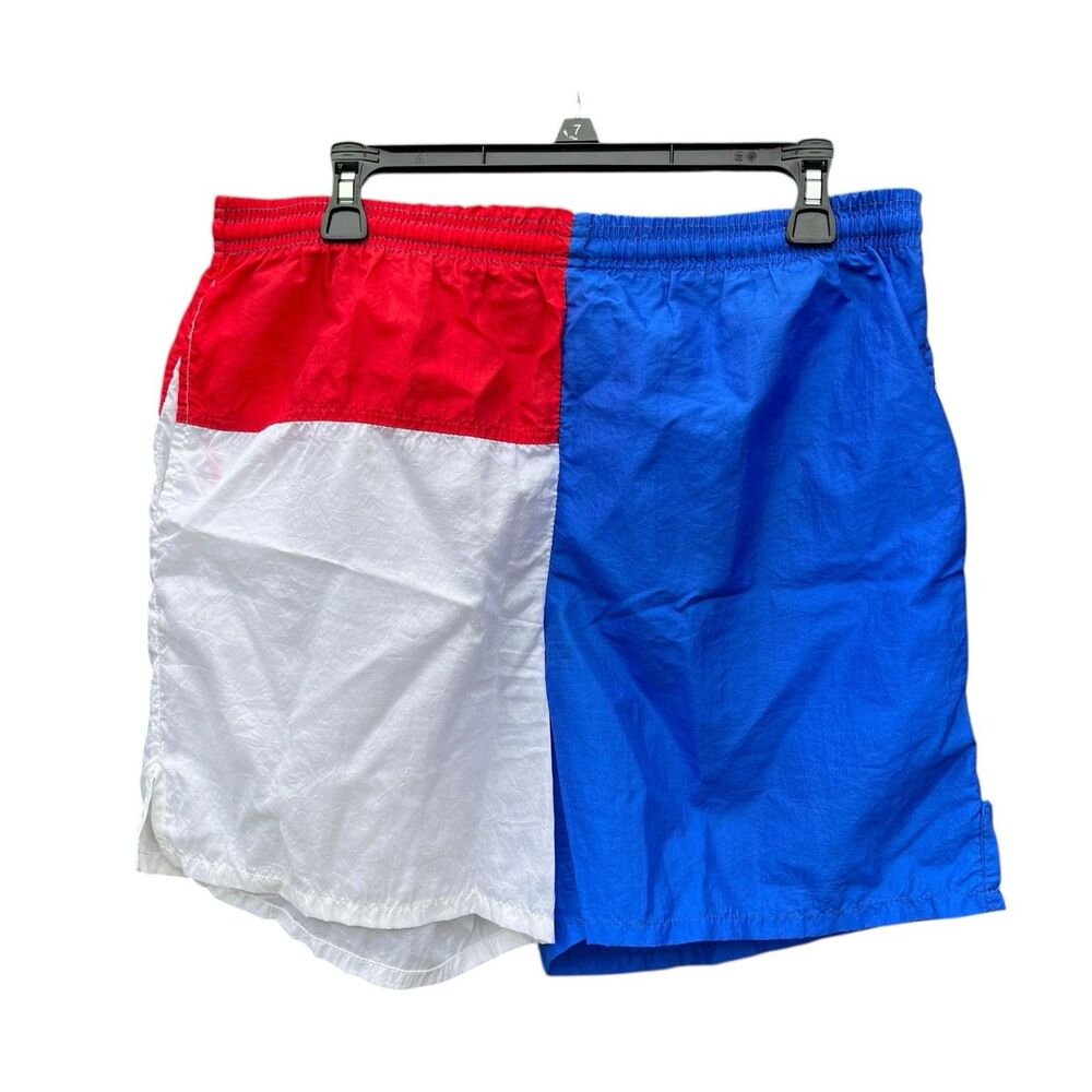 Vintage Shorts Size Large Nylon Windbreaker Style Color Block 90s USA Patriotic